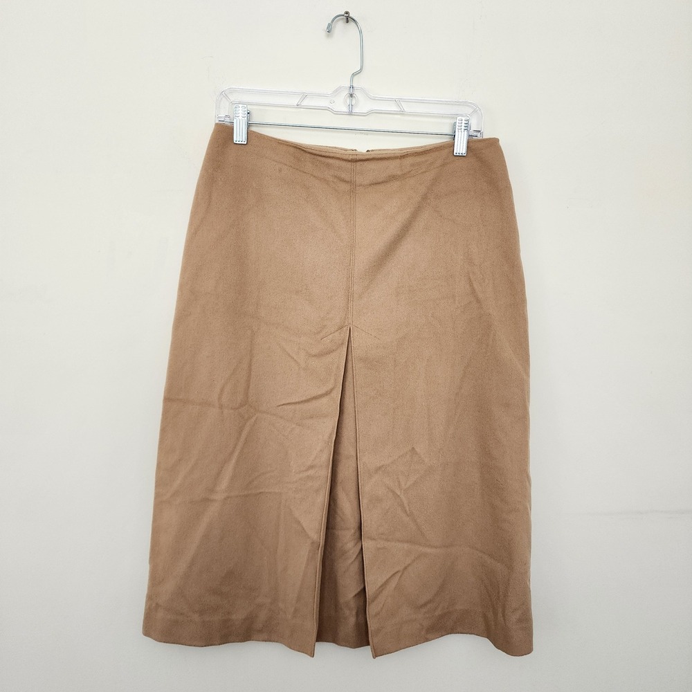 Caslon Wool Cashmere Blend Midi Skirt Camel Tan Pleated Front Size 10 20526
